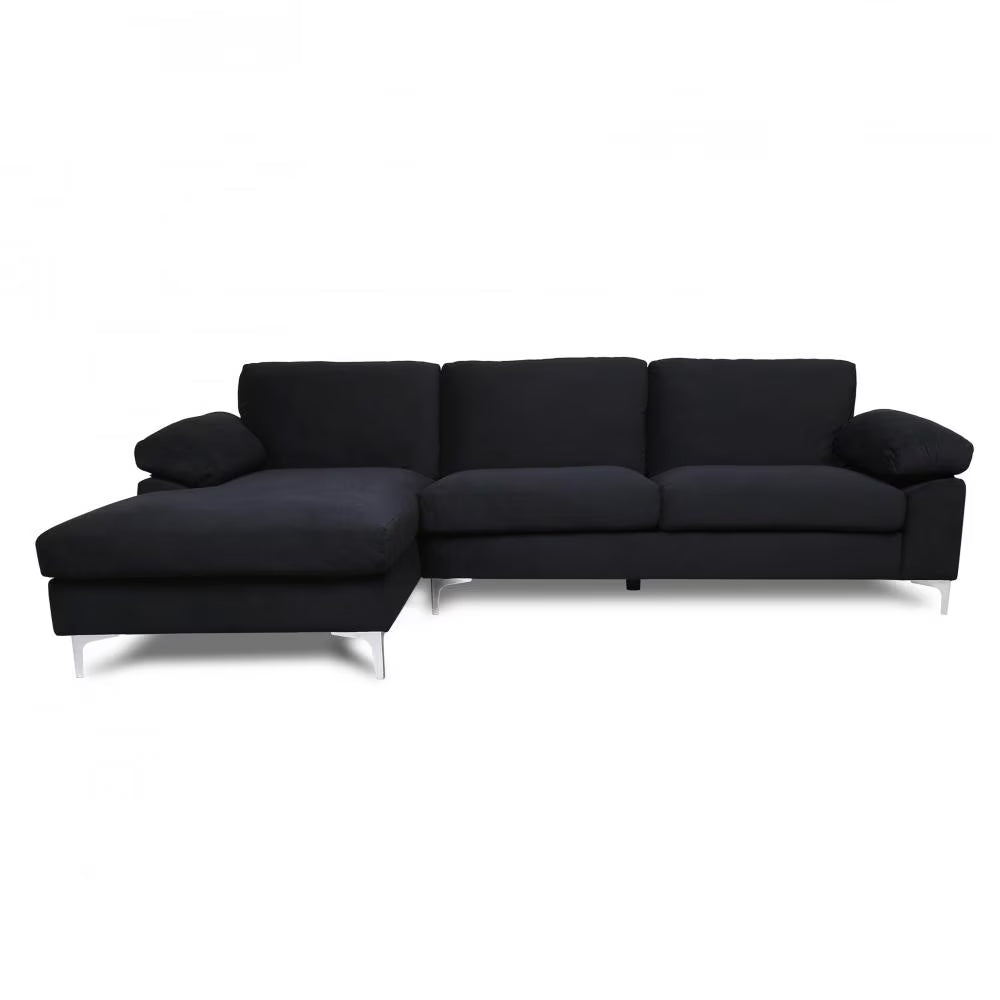 Black Velvet L-Shaped Sectional Sofa with Metal Legs X779296