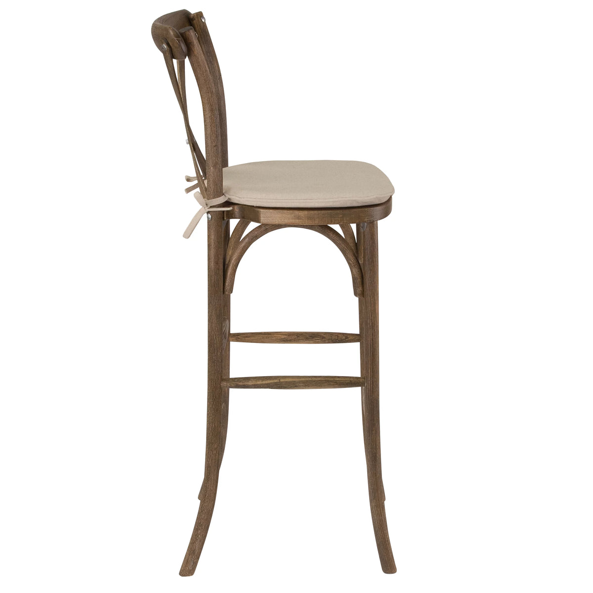 Dark Antique Wood Cross Back Barstool with Cushion A591