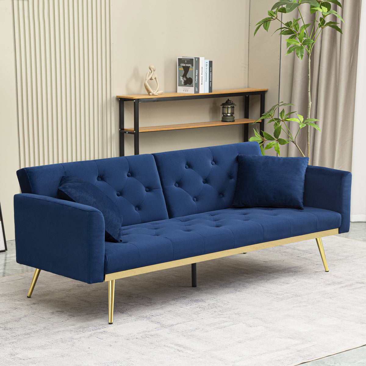Adjustable Futon Sofa Bed with 2 Pillows Z816