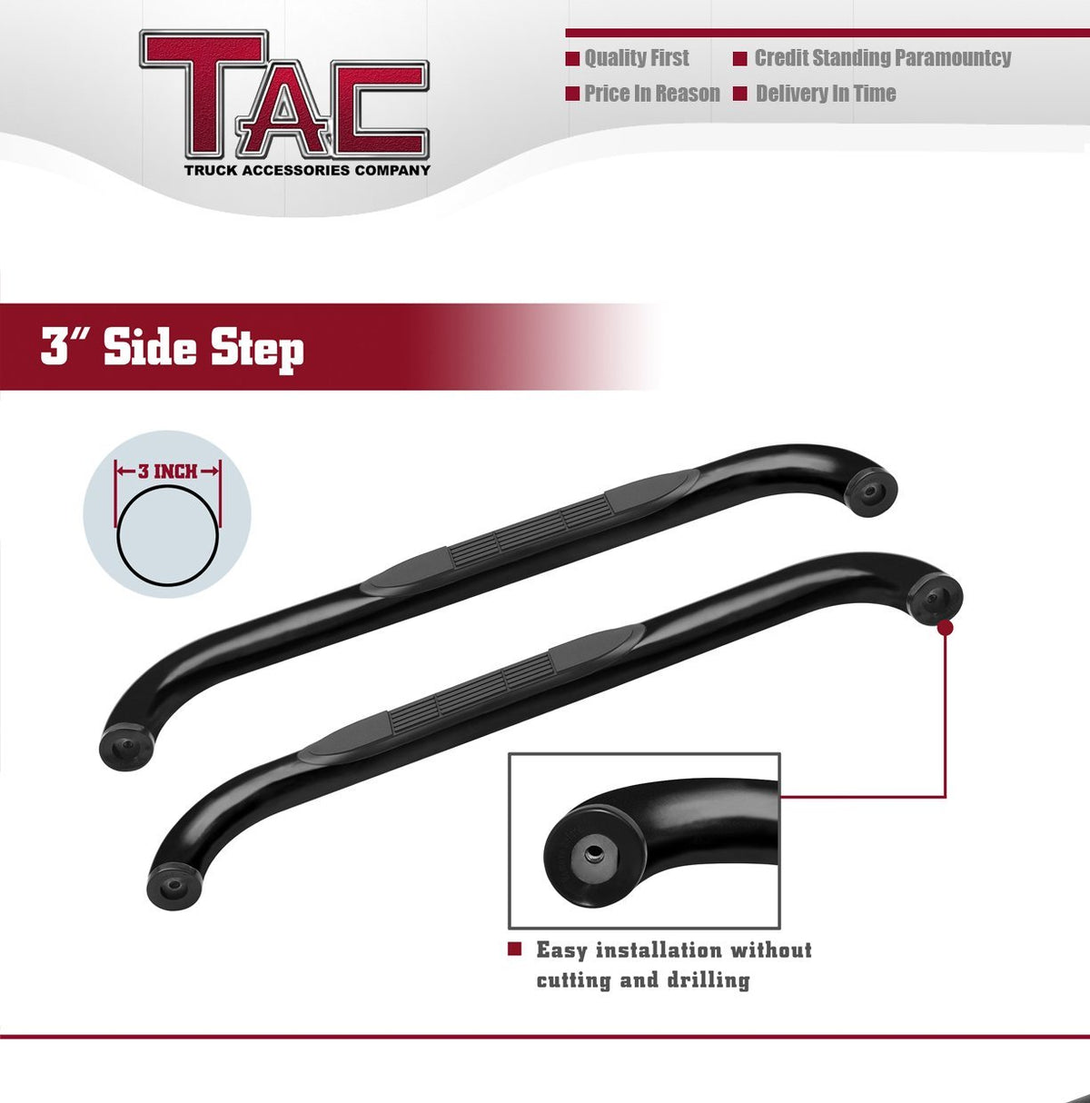 3" Side Steps Black Side Bars Nerf Bars Running Boards R604