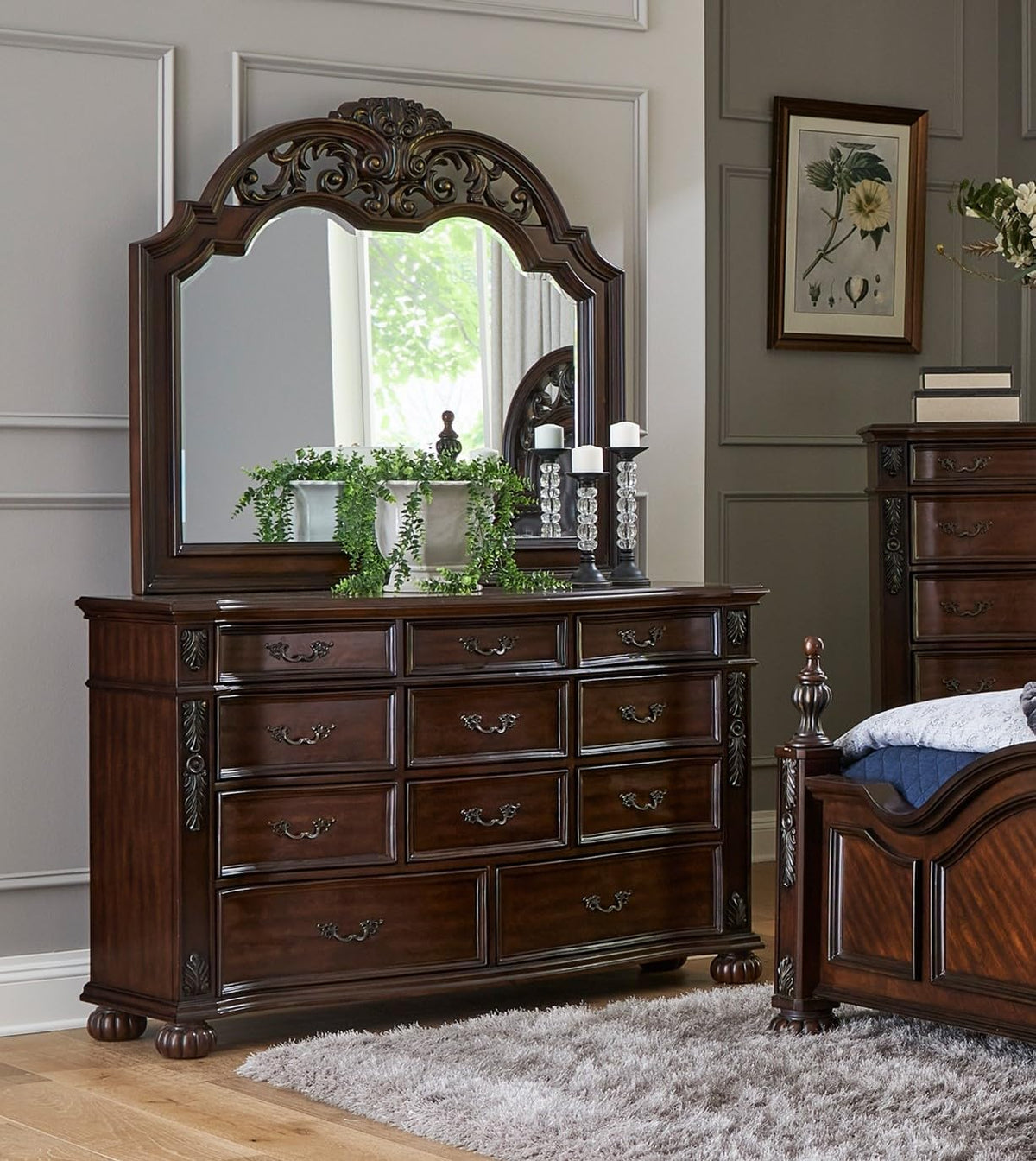11 Drawers Cherry Finish Wood Dresser H96486
