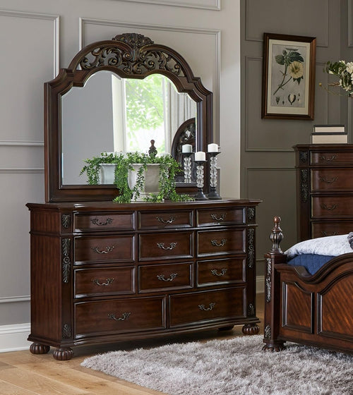 11 Drawers Cherry Finish Wood Dresser H96486