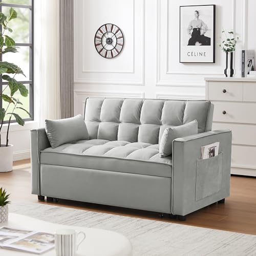 Black Velvet Convertible Sleeper Sofa with Pullout Bed K865586