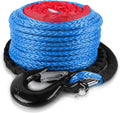 Synthetic Winch Rope 3/8 x 100ft with Protective Sleeve and Heavy-Duty Hook, Blue, Pack of 2 Q999