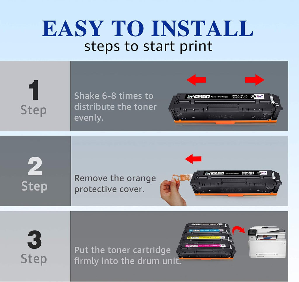 Compatible Toner Cartridge 4-Pack for HP 204A CF510A CF511A CF512A CF513A Pro MFP M180n M180nw M181fw M154a M154nw Color Pro Printer (Black, Cyan, Yellow, Magenta) O91023