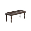 Cherry Finish Faux Leather 1X Bench Rubber Wood Foam Cushion Carved Legs W544