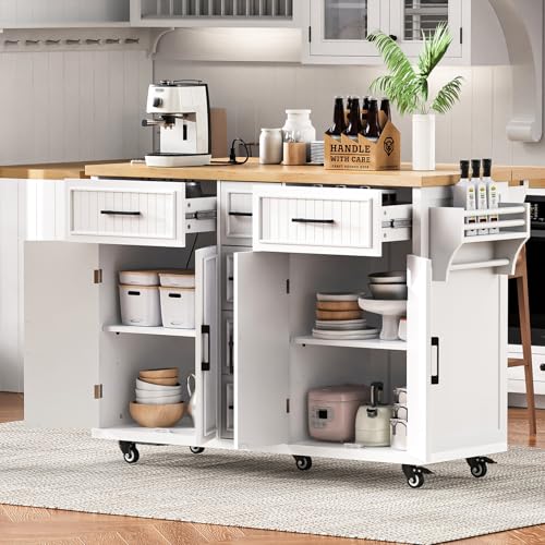 56.5'' White Kitchen Island with Drop Leaf X25371