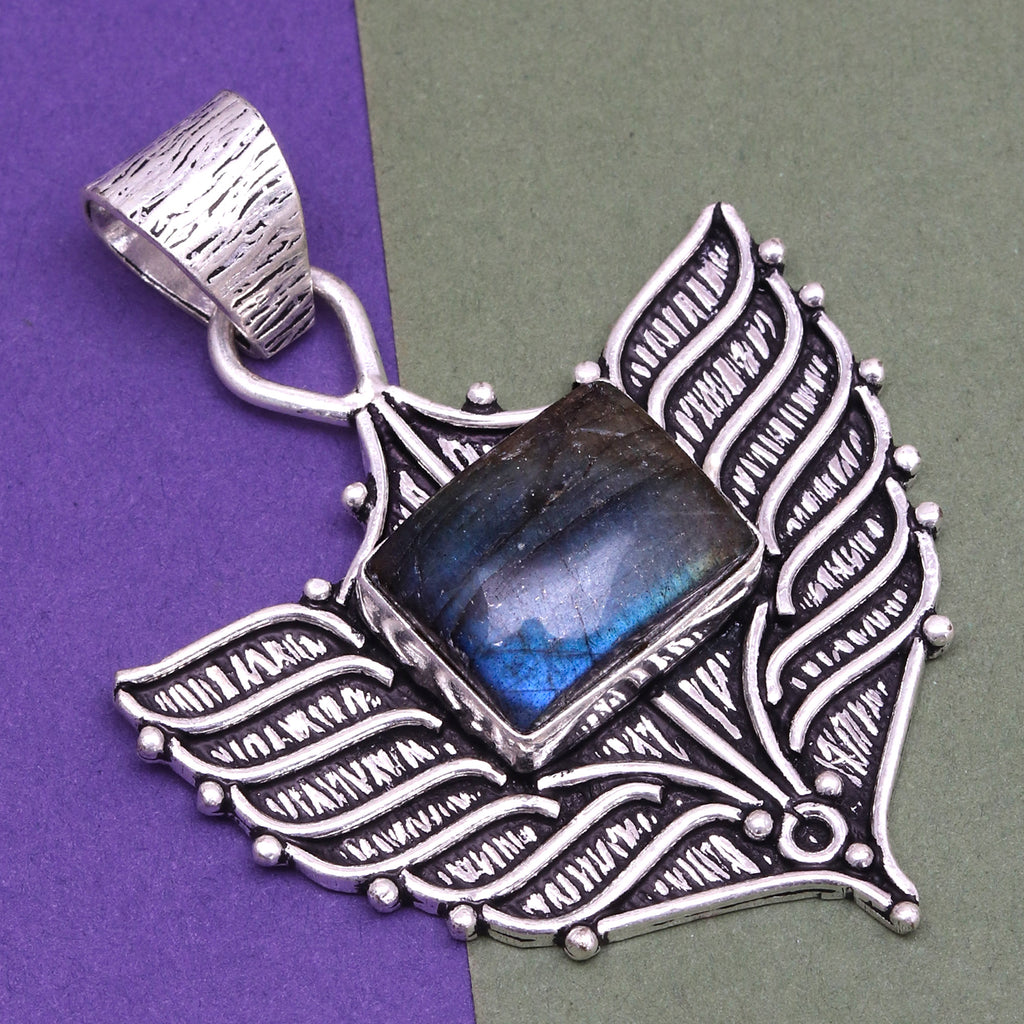 Silver 925 Sterling Garnet Gemstone Necklace Labradorite Jewelry Handmade O492