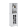 White Tall Narrow Storage Cabinet with Glass Doors E6706