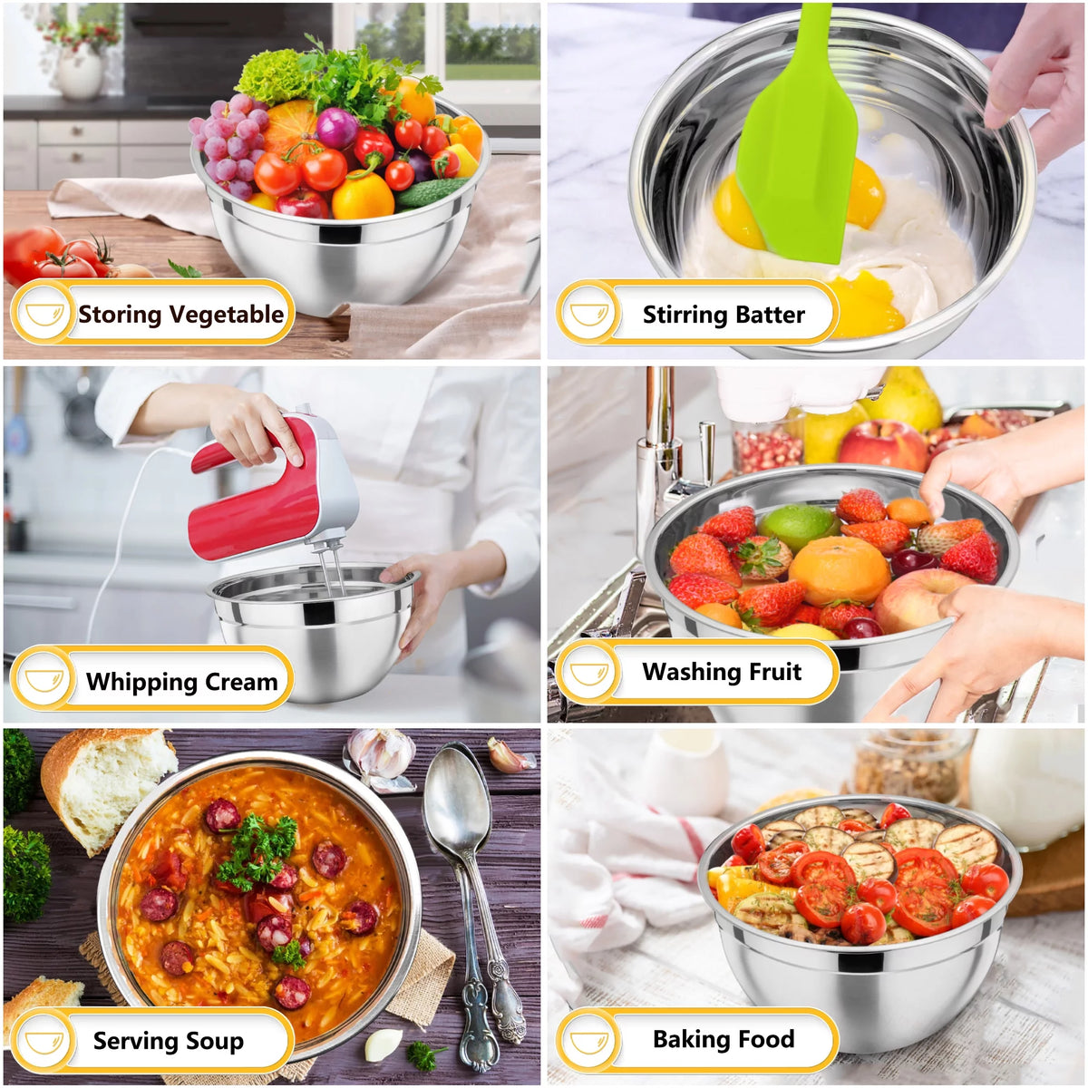 Stainless Steel Mixing Bowls with Lids Set of 7 L2331