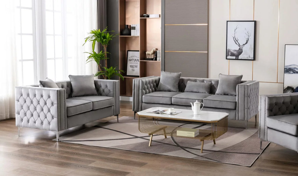 Gray Velvet Sofa Loveseat E467468