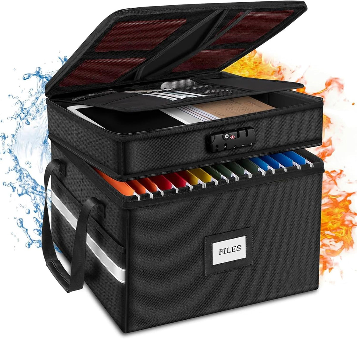 2 Layer Fireproof Document Box with Lock, Black K9627