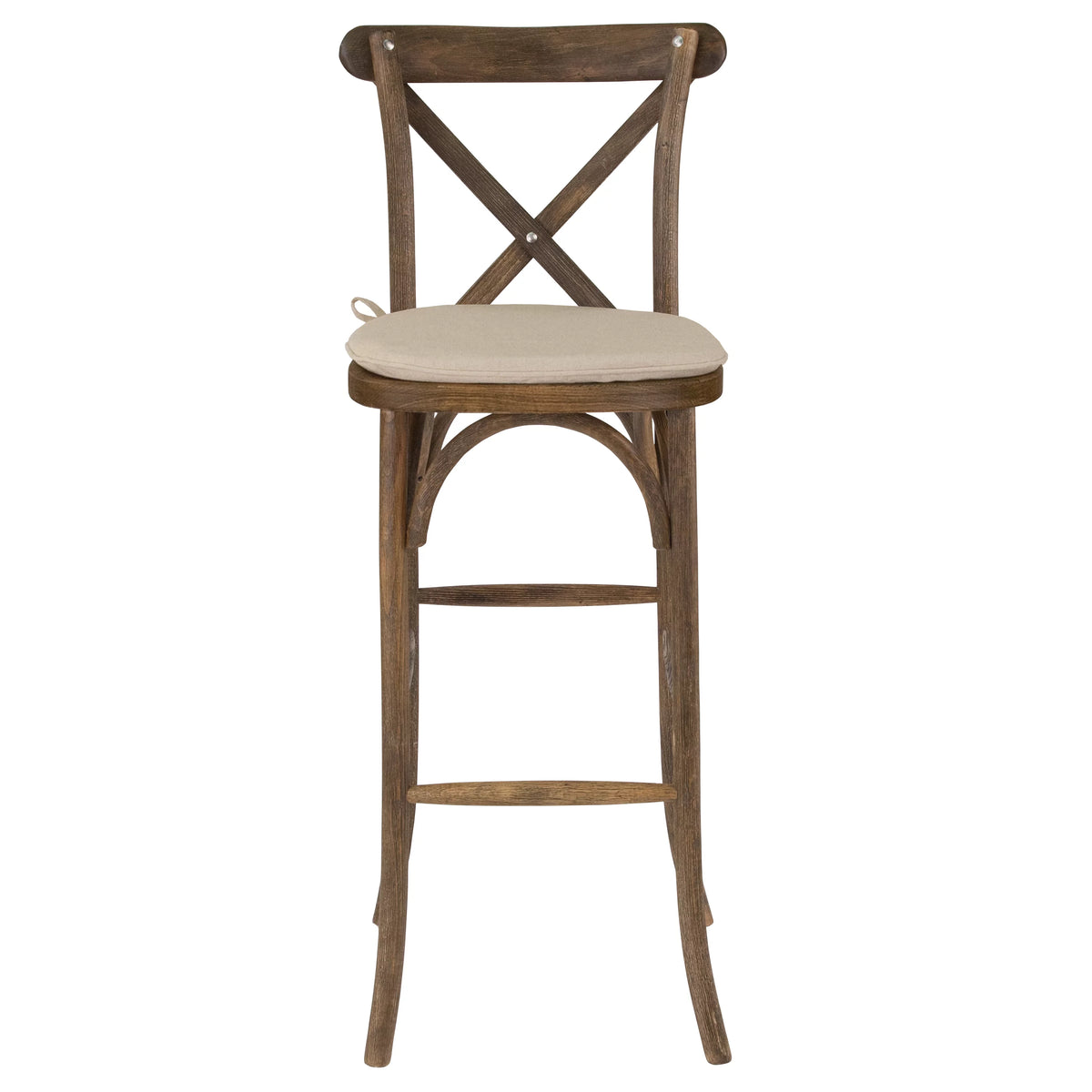Dark Antique Wood Cross Back Barstool with Cushion A591
