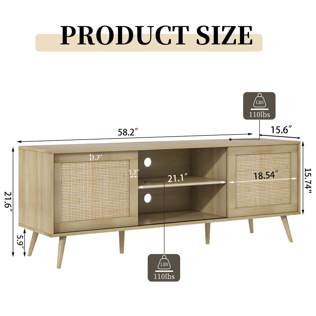 Farmhouse Rattan TV Stand for 75 inch TV C151