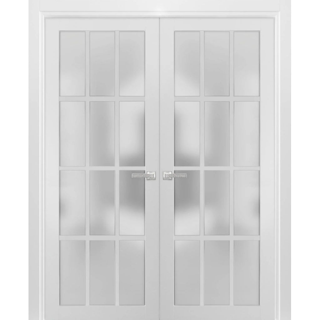 Solid French Double Doors 48 x 80 inches Frosted Glass 12 Lites L4282