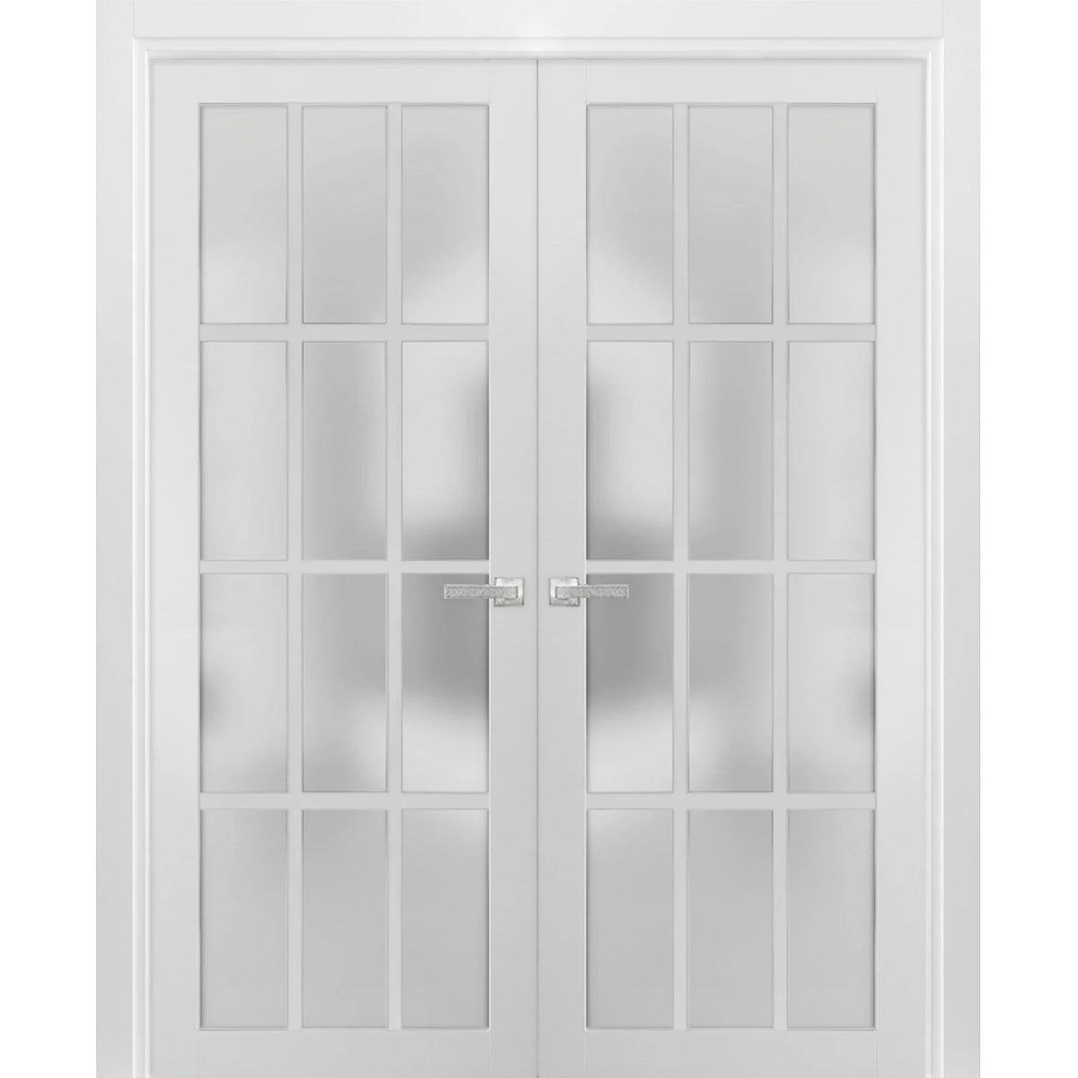 Solid French Double Doors 48 x 80 inches Frosted Glass 12 Lites L4282