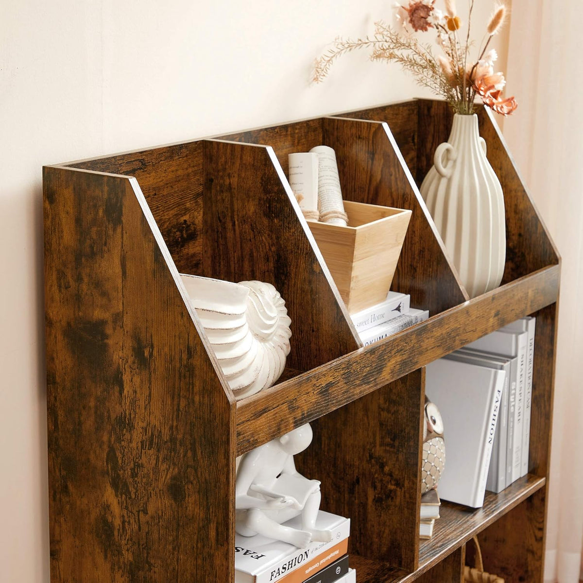 Rustic Brown Bookshelf with Cubbyholes G631