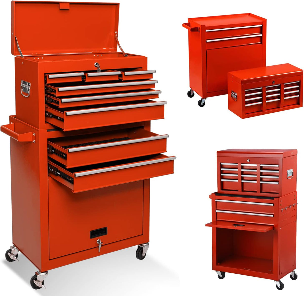 8 Drawer Rolling Tool Chest Storage Cabinet with Wheels V7005