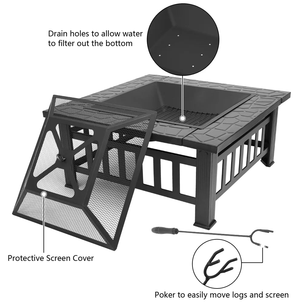 32" Outdoor Metal Square Fire Pit F652