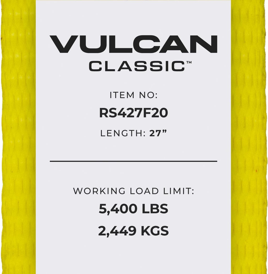 Ratchet Strap with Flat Hooks, 4 Inch x 27 Foot, 2 Pack, Yellow V606262
