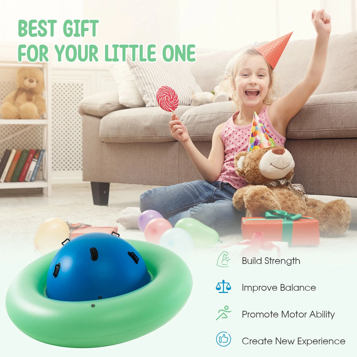 Green & Blue Inflatable Dome Rocker Bouncer with 6 Handles S265603