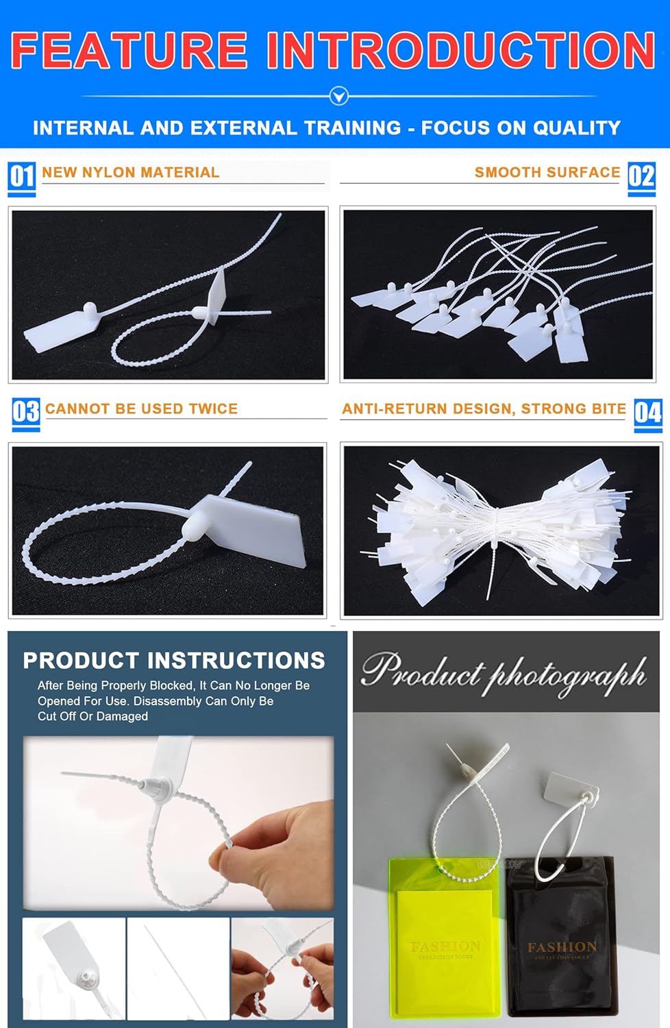 Plastic Security Seals Tamper Tags Disposable Numbered 9.84" Length White Pack of 500 O458985
