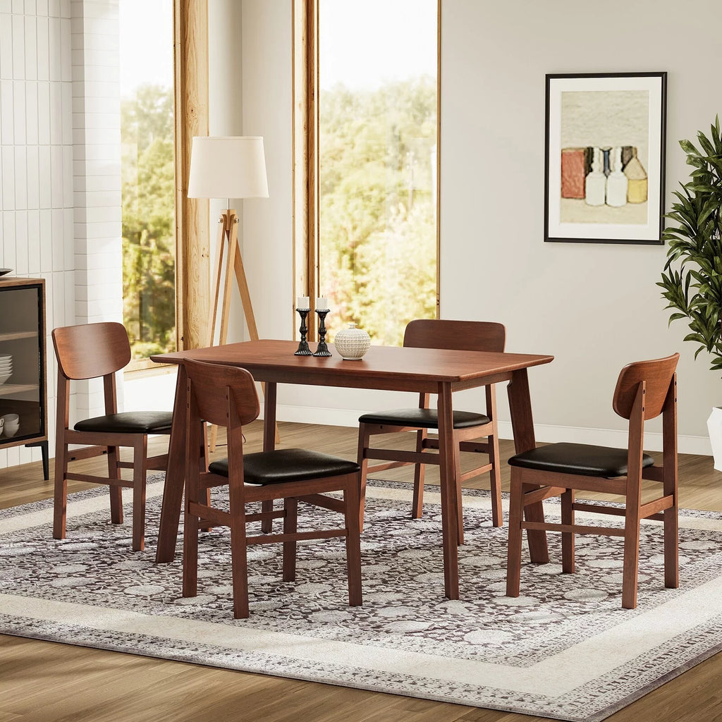 Rustic Retro Dining Table Set with 4 Upholstered Chairs C270