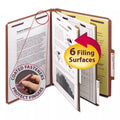 Red Pressboard Classification Folders, Letter Size, 2 Dividers, 10/Box L8917