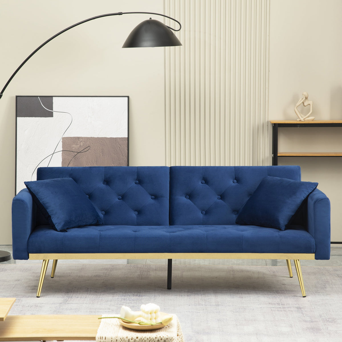 Adjustable Futon Sofa Bed with 2 Pillows Z816