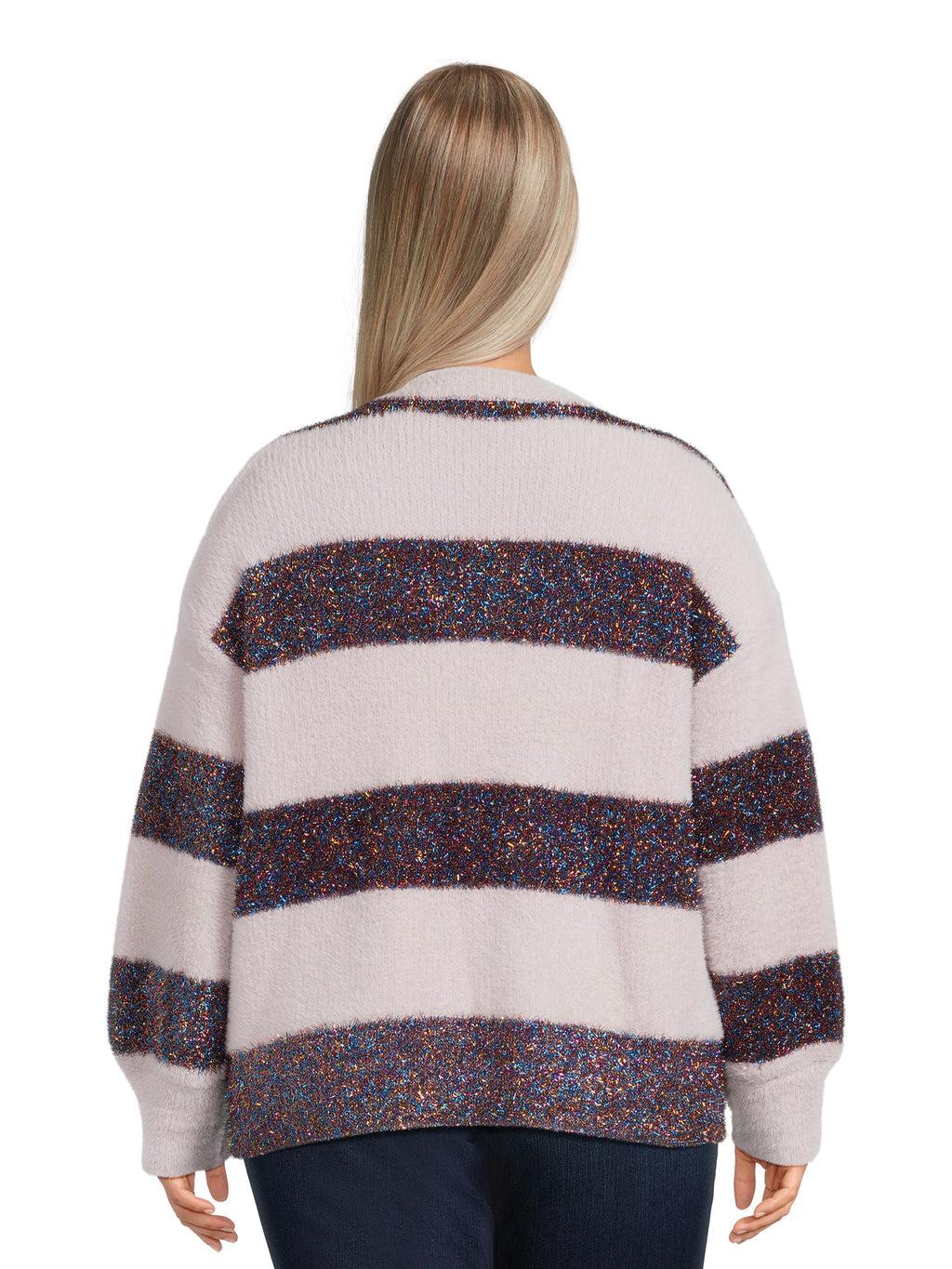 Metallic Stripe Pullover Sweater with Long Sleeves C292
