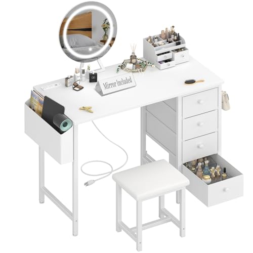 Gold Vanity Desk with Mirror and Light and Chair E519