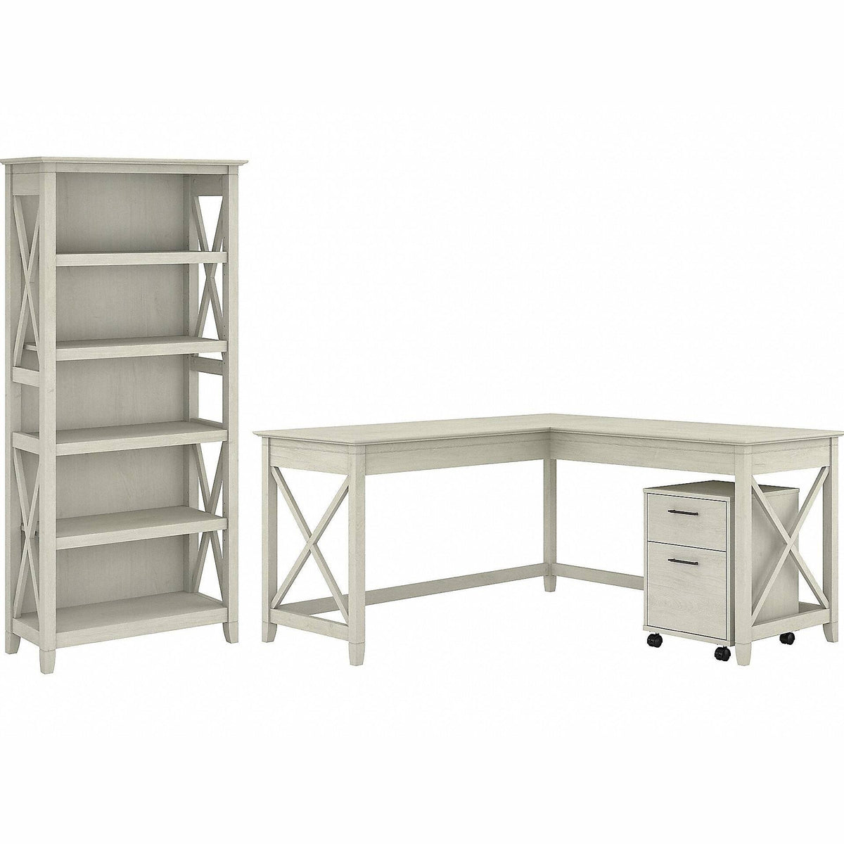 L Shaped Desk with 2 Drawer Mobile File Cabinet and 5 Shelf Bookcase Z912410