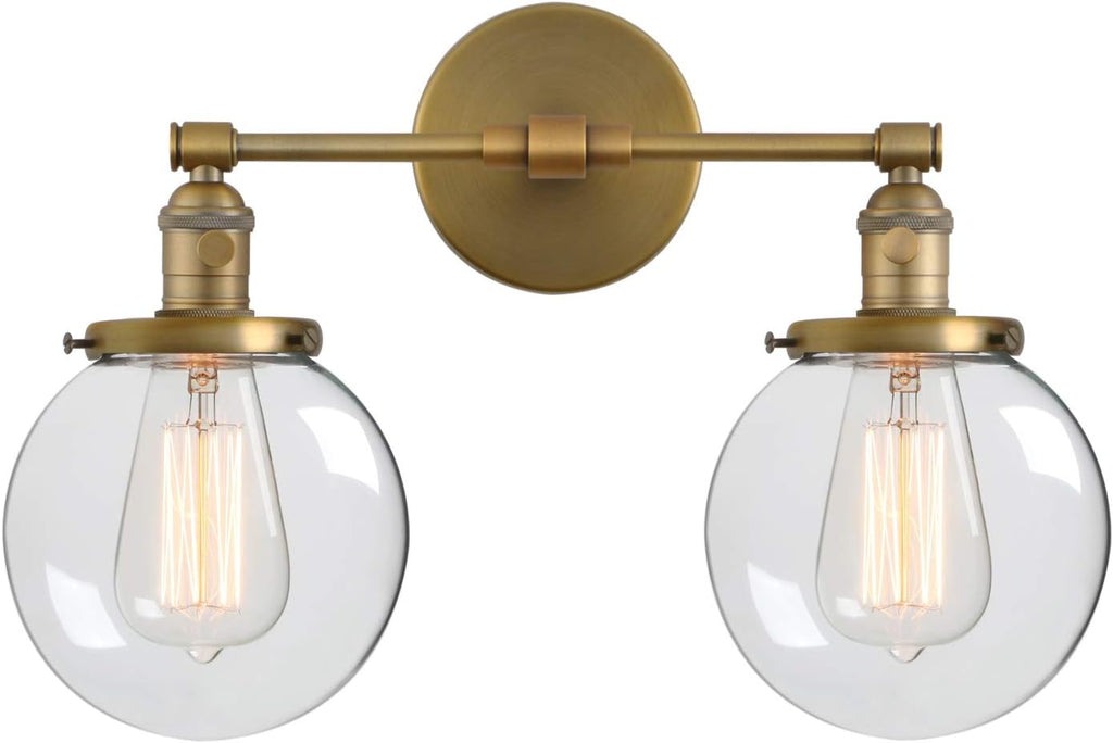 Industrial Style Wall Light Clear Double Sconce with Glass Round Canopy On/Off Button T46265