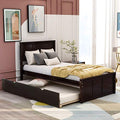 Twin Espresso Wood Low Platform Bed Frame with Headboard and Footboards A25756