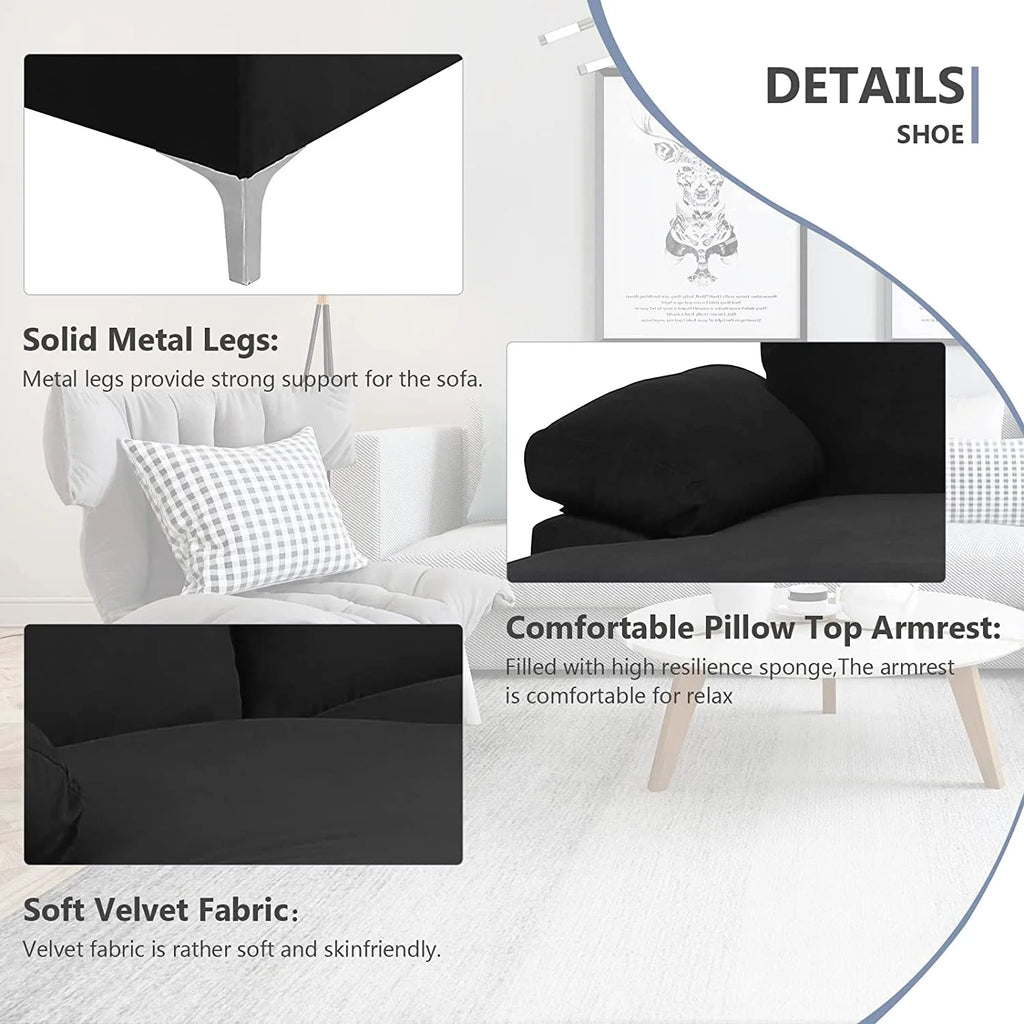 Black Velvet L-Shaped Sectional Sofa with Metal Legs X779296