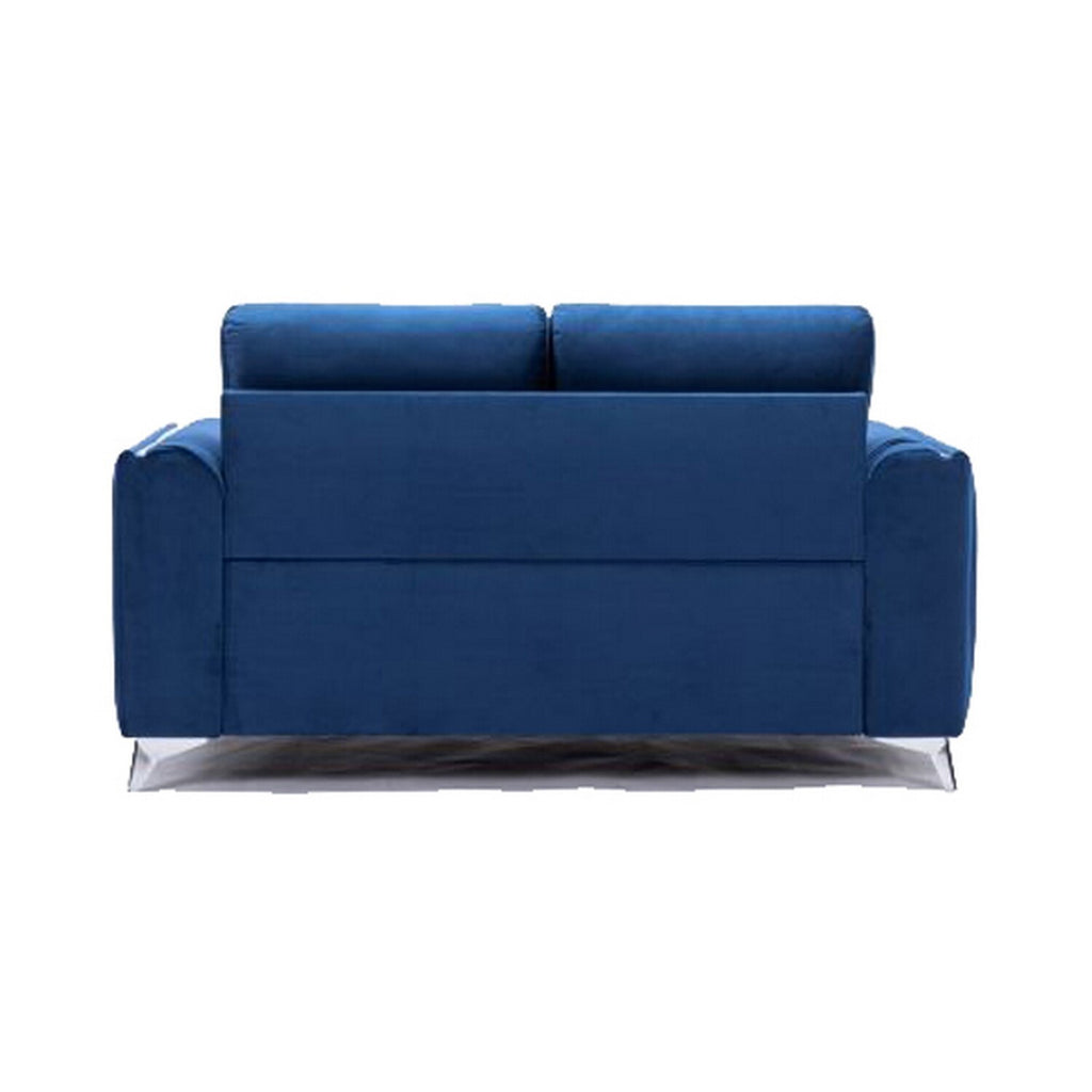 Blue Velvet Upholstery Solid Pine Wood Loveseat Y126
