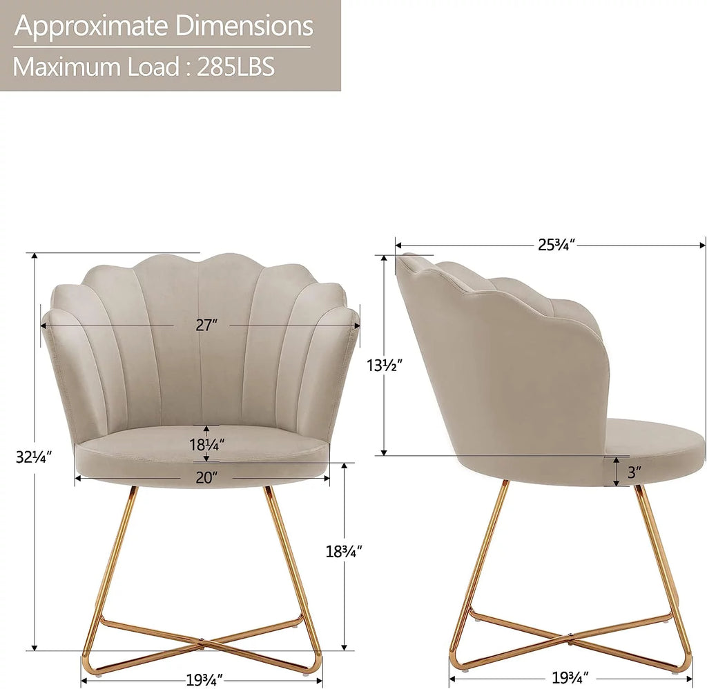 Khaki Velvet Accent Chair with Back and Gold Metal Legs I501576