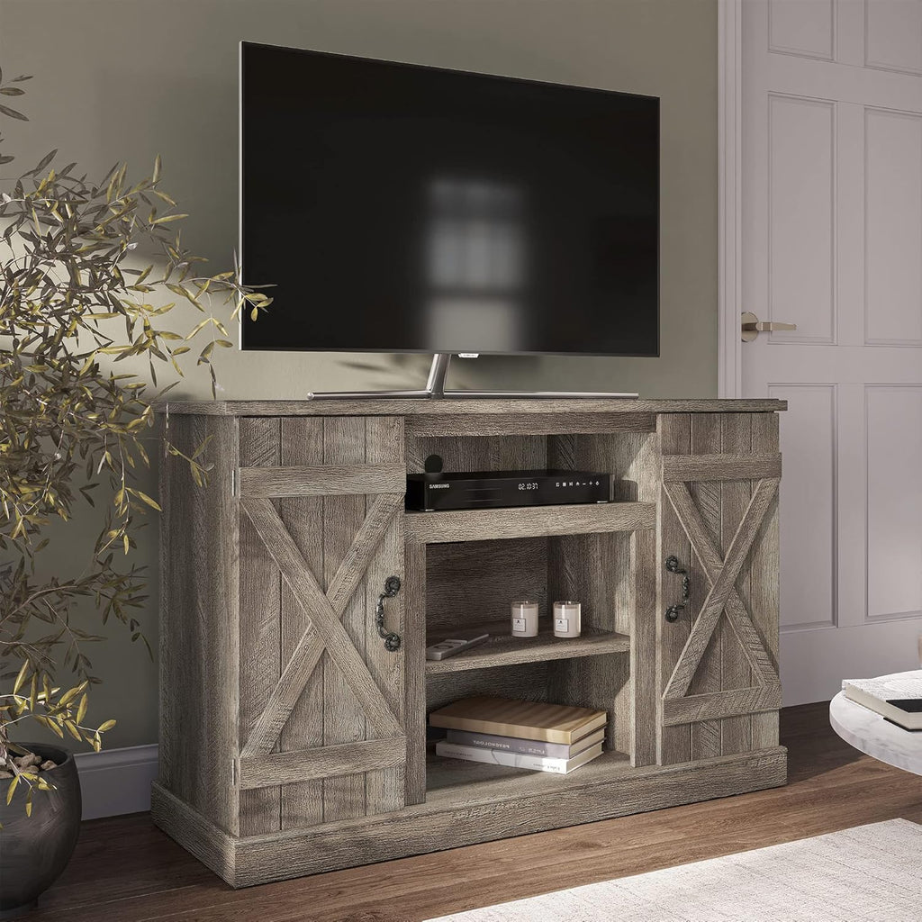 Industrial Electric Fireplace TV Stand with Open Storage Shelves Q32619