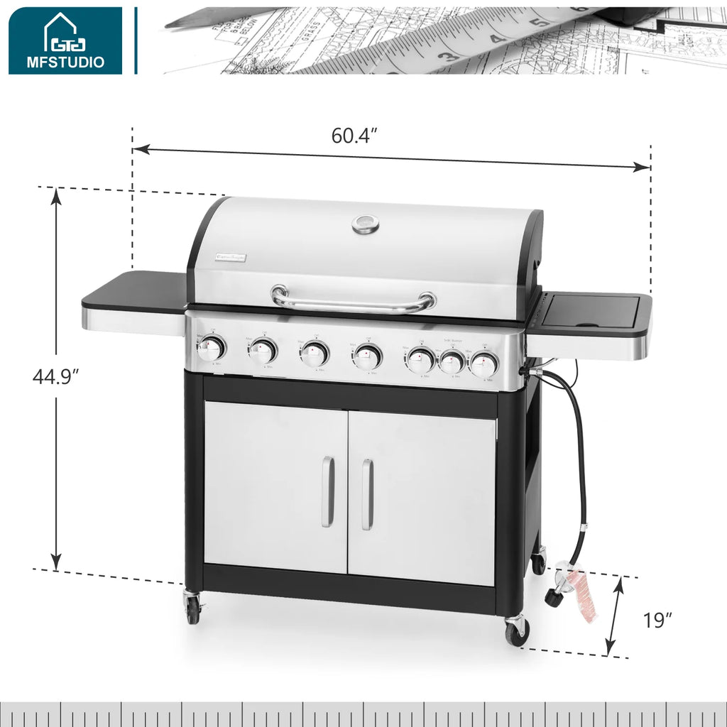 6 Burner Propane Gas Grill with Side Burner Stainless Steel B374
