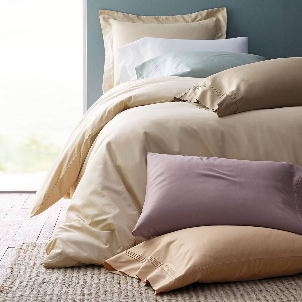 Pale Yellow Solid Twin Egyptian Cotton Sateen Duvet Cover N2427