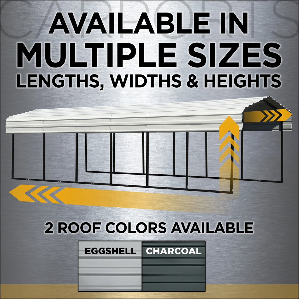 Galvanized Steel Carport Kit, 12' x 29' x 9', Charcoal S3600