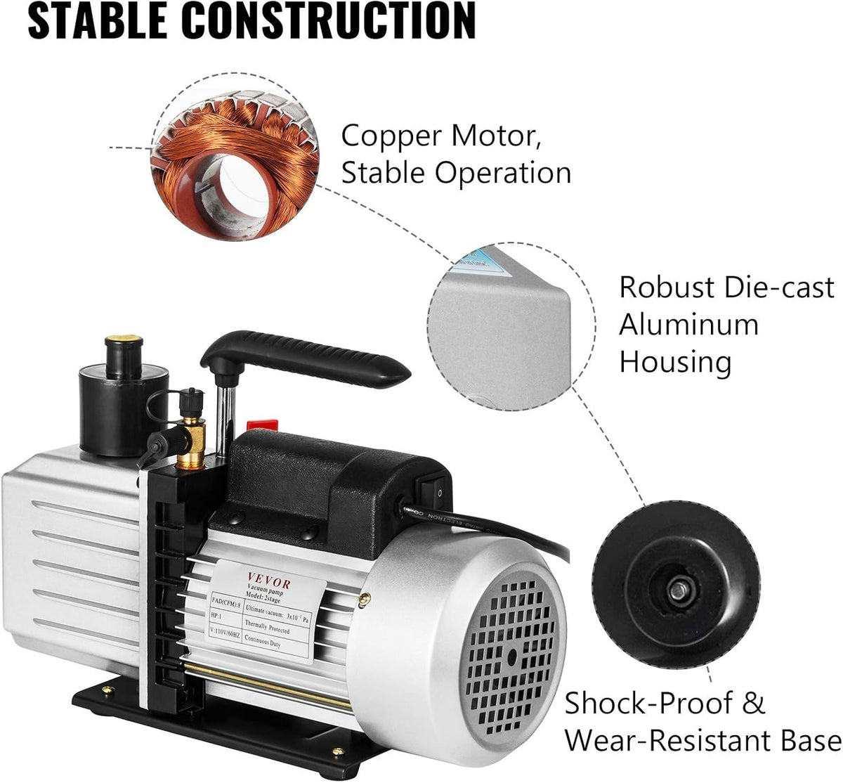 8CFM 1 HP Two Stage Air Conditioning Vacuum Pump 120V 0.3PA R11580
