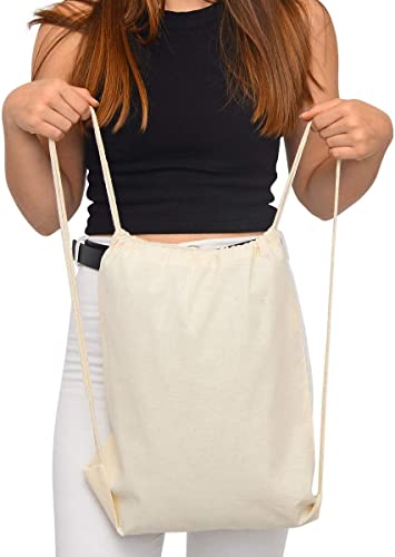 12 Pack Cotton Canvas Drawstring Backpack Bags K9166