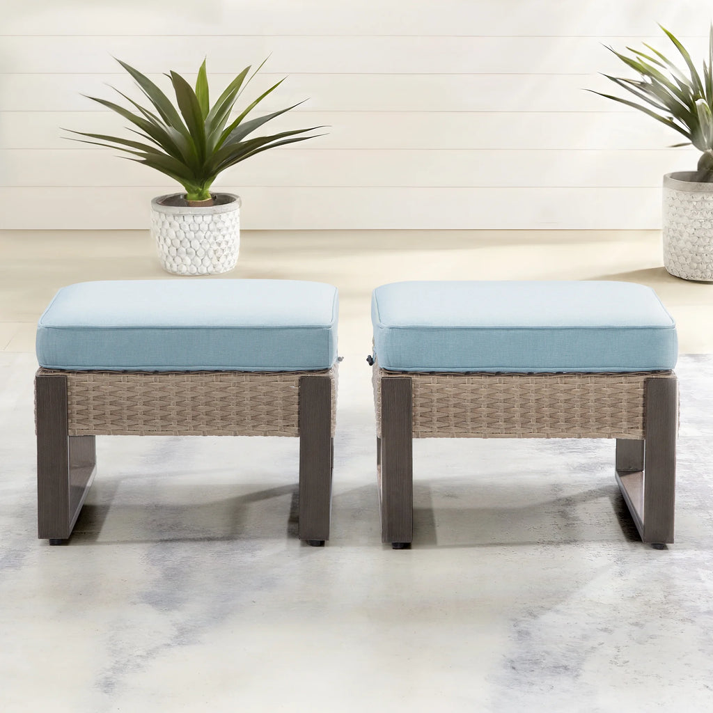 2-Piece PE Rattan Ottomans with Removable Cushions B913