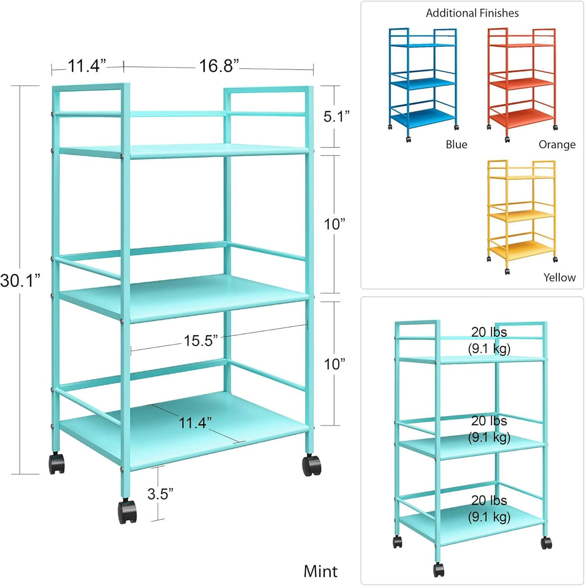 Mint Metal Rolling Cart Pack of 2 X28818