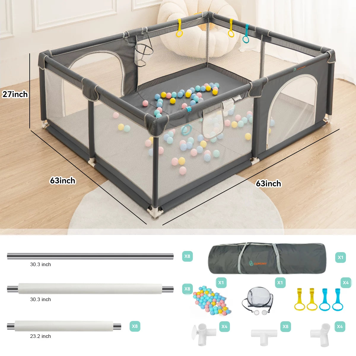 63x63'' Gray Baby Playpen Z220