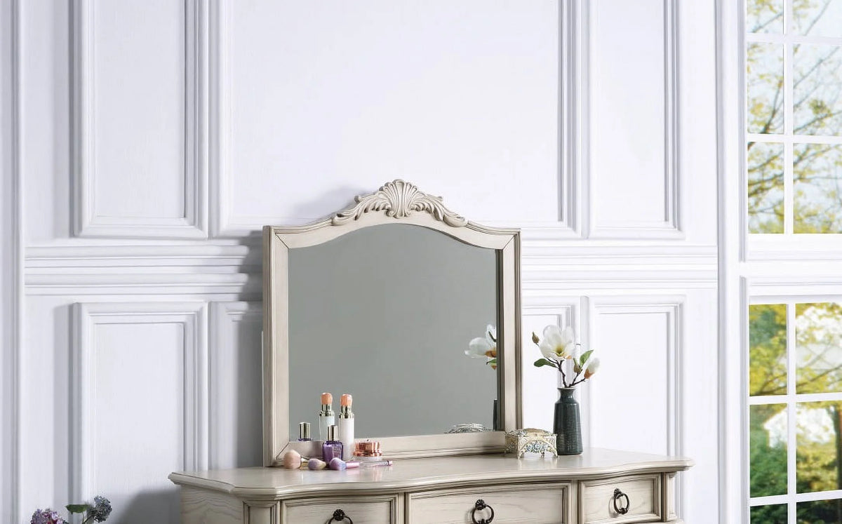 Antique White Vanity Set with Stool and Mirror H251