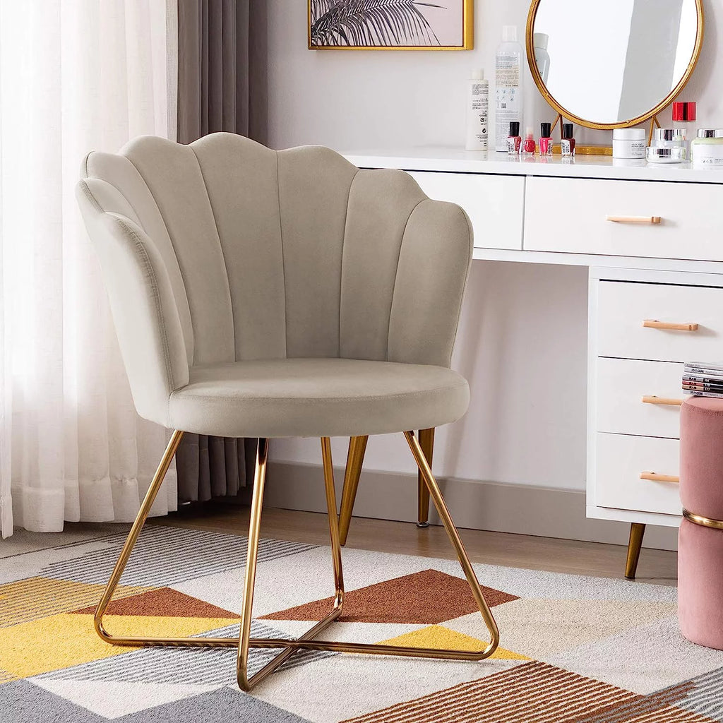 Khaki Velvet Accent Chair with Back and Gold Metal Legs I501576