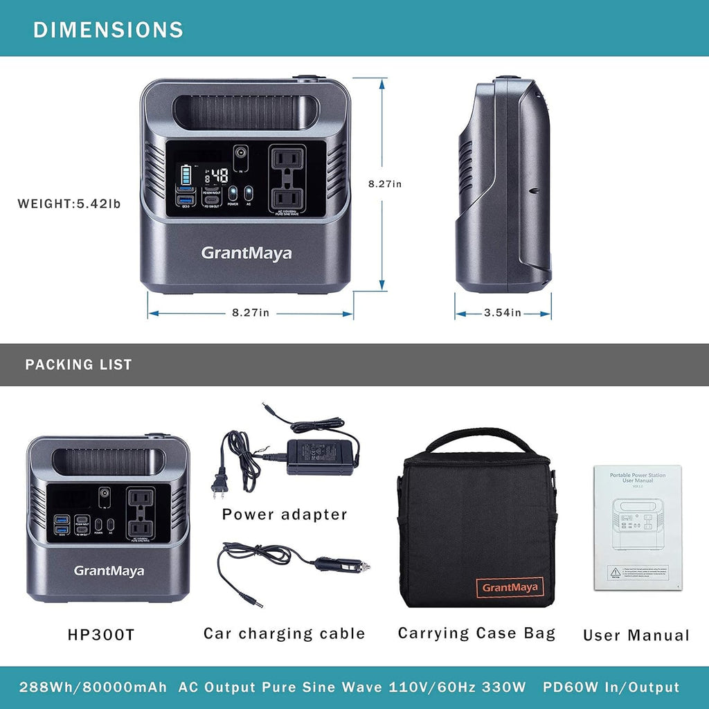 330W 288Wh 80000mAh Portable Power Station with 110V AC Outlet V832001