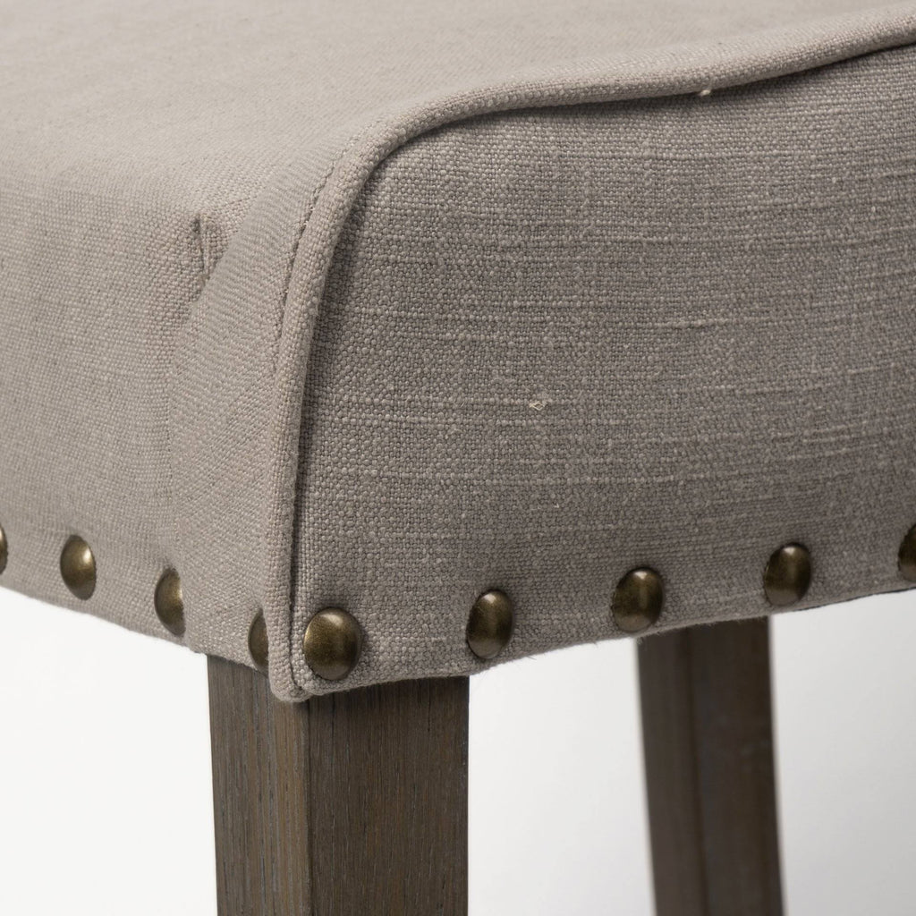 Beige Fabric Brown Wood Base Stool S27697